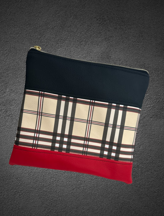 Beige Plaid Zip Pouch